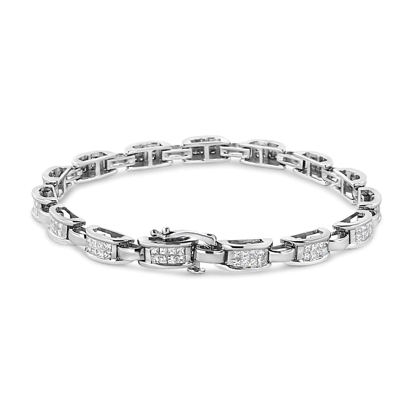 14K White Gold 2.00 Cttw Invisble-Set Princess Diamond Link Bracelet (I1-I2 Clarity, I-J Color) - 7.25"