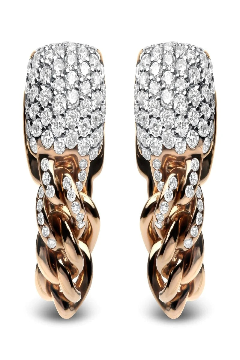 18K Rose Gold 3/4 Cttw Round Diamond Pave Cuban Chain Huggie Earrings (G-H Color, SI1-SI2 Clarity)