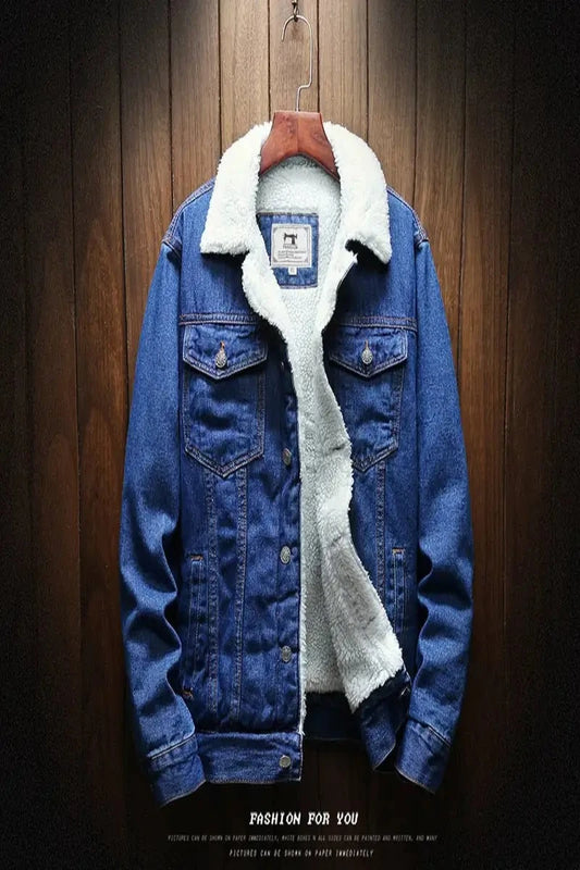 Men Winter Jean Jackets Outerwear Warm Denim Coats