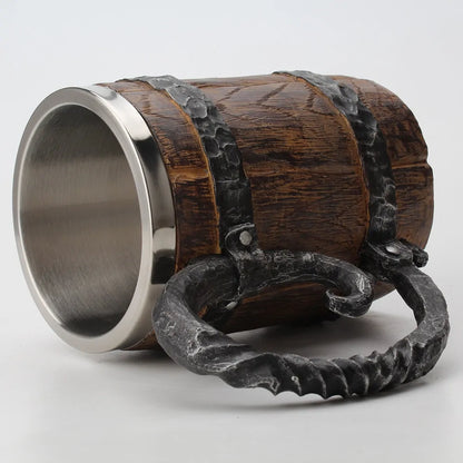 Wooden Barrel Stainless Steel Resin 3D Beer Mug