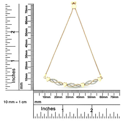 14K Yellow Gold Plated .925 Sterling Silver 1/10 Cttw Diamond Wave and Hearts Bolo Bracelet (I-J Color, I2-I3 Clarity) - 4"-10" Adjustable